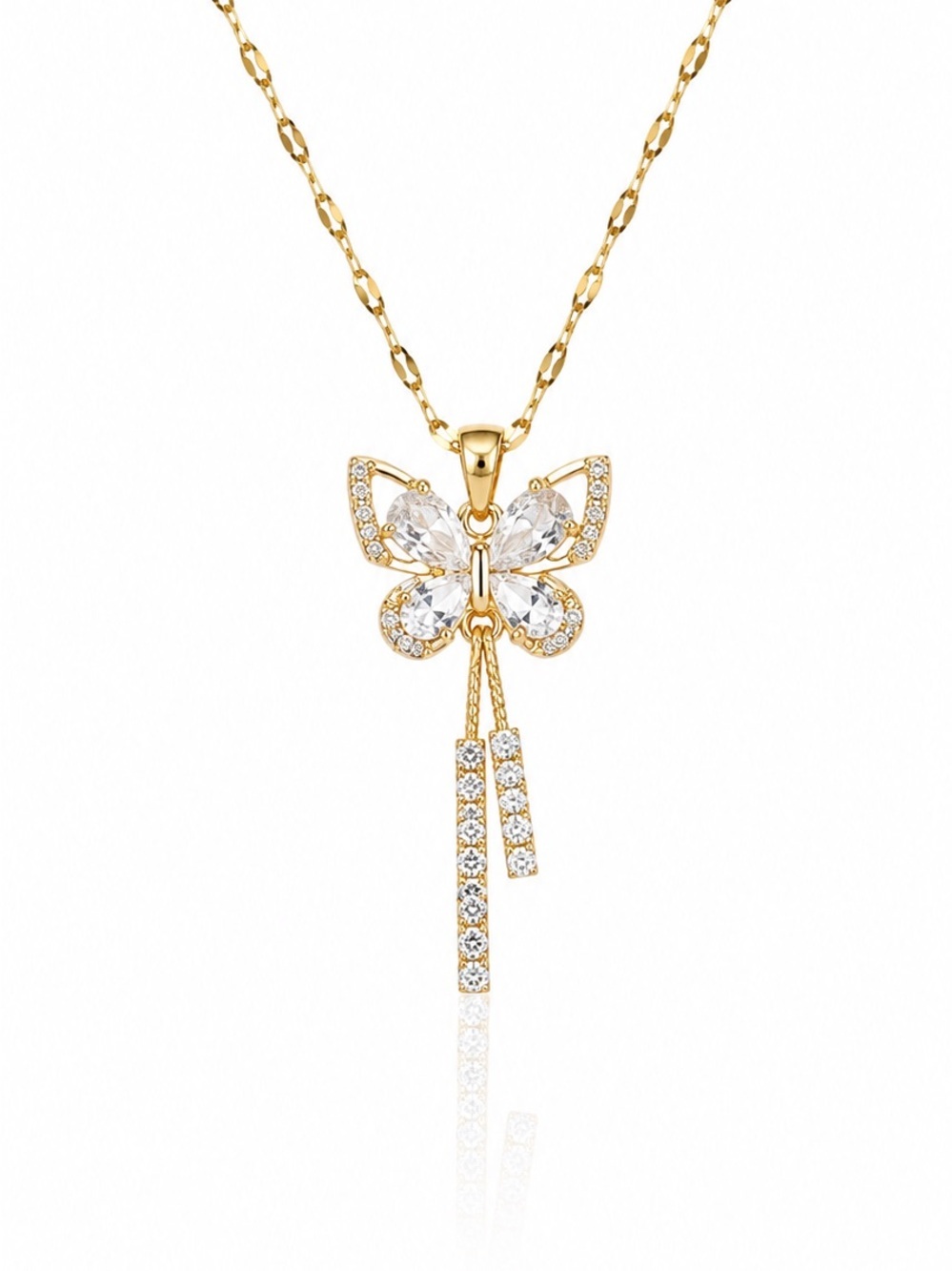 Gold Butterfly Pendant Necklace with Crystal Accents
